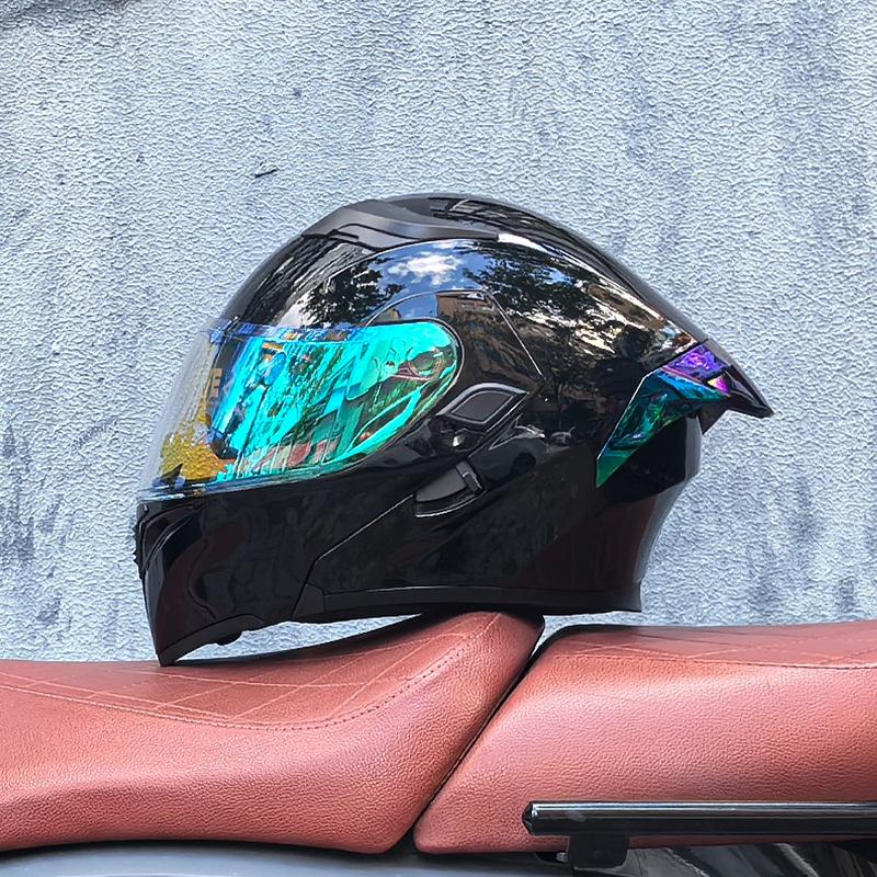 Motorcycle Helmet Peeling Helmet Double Lens Big Tail Locomotive Racing Helmet Running Helmet Men and Women Keep Warm In Winter