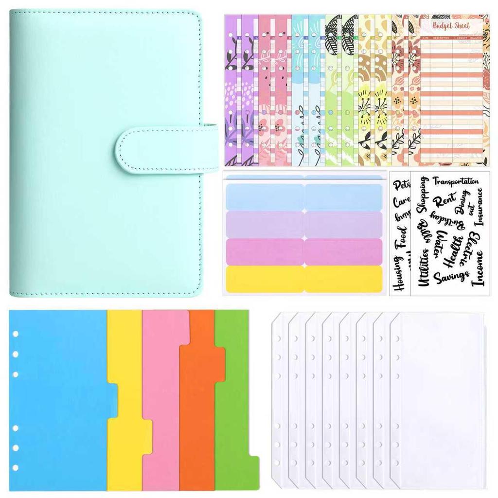 A6 Macaron PU Leather Zipper Budget Notebook with Detachable Loose-Leaf Pages