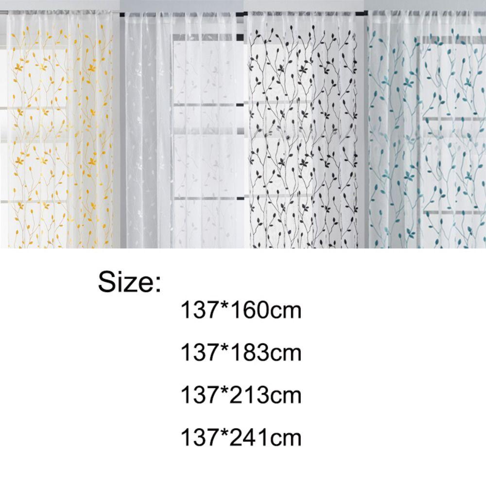 Pastoral Style Window Drapes Embroidery Tulle Curtain Leaf Pattern Sheer Curtain Home Decoration