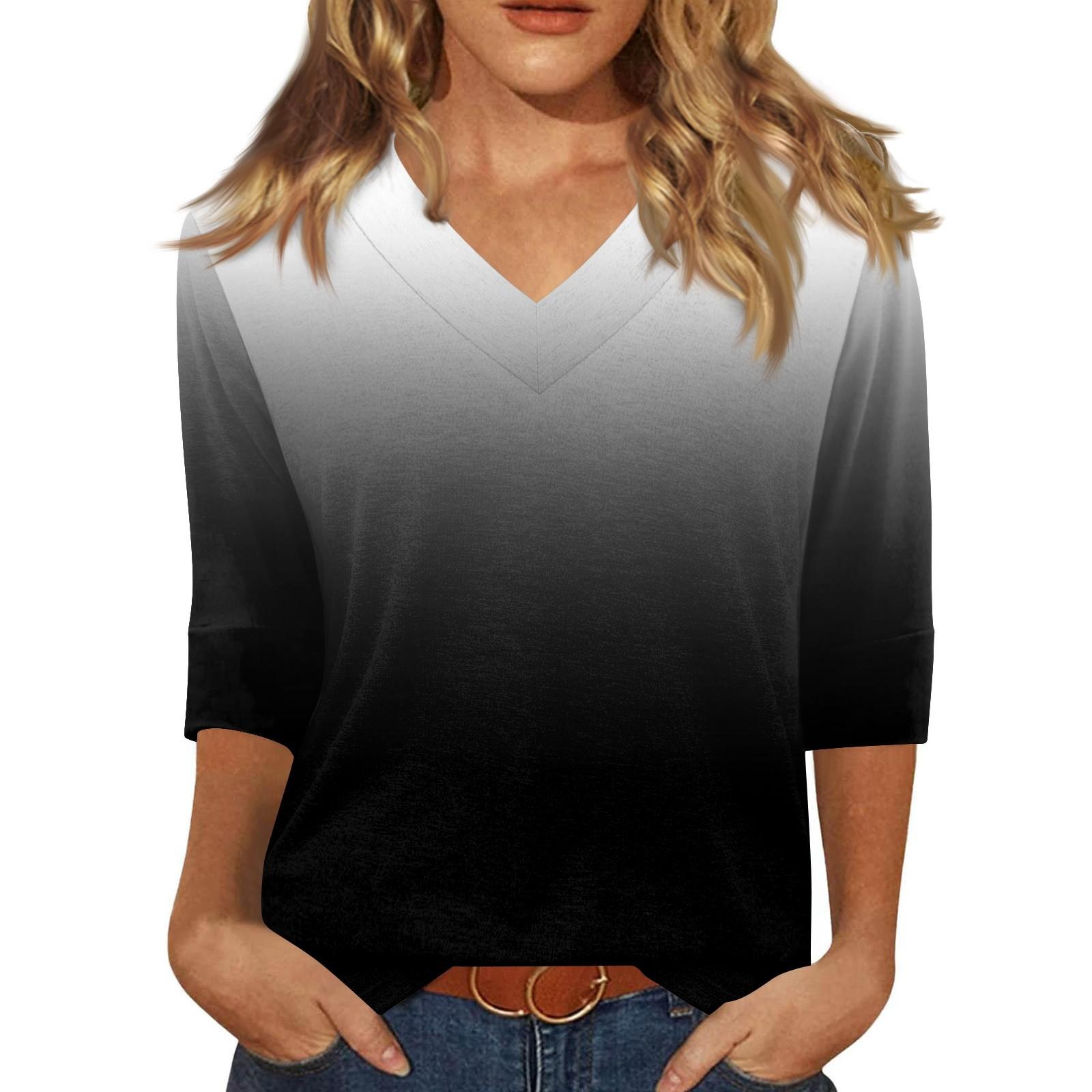 

Женская модная повседневная свободная футболка с v-образным вырезом и рукавами 3/4 с принтом, женский топ XL