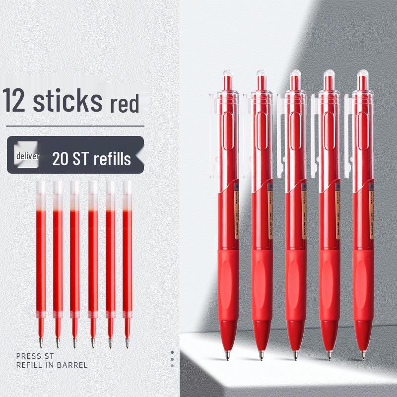 ST Quick-Dry Red Gel Pen for Teachers & Students, Push-Button Rollerball for Grading & Marking, with Refillable Ink.