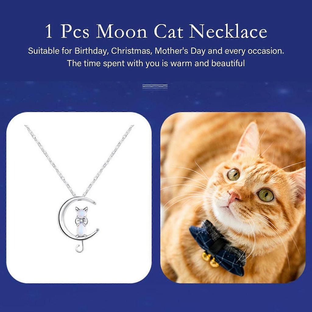 Women Moonstone Cat Pendant Chain Necklace Copper Jewellery