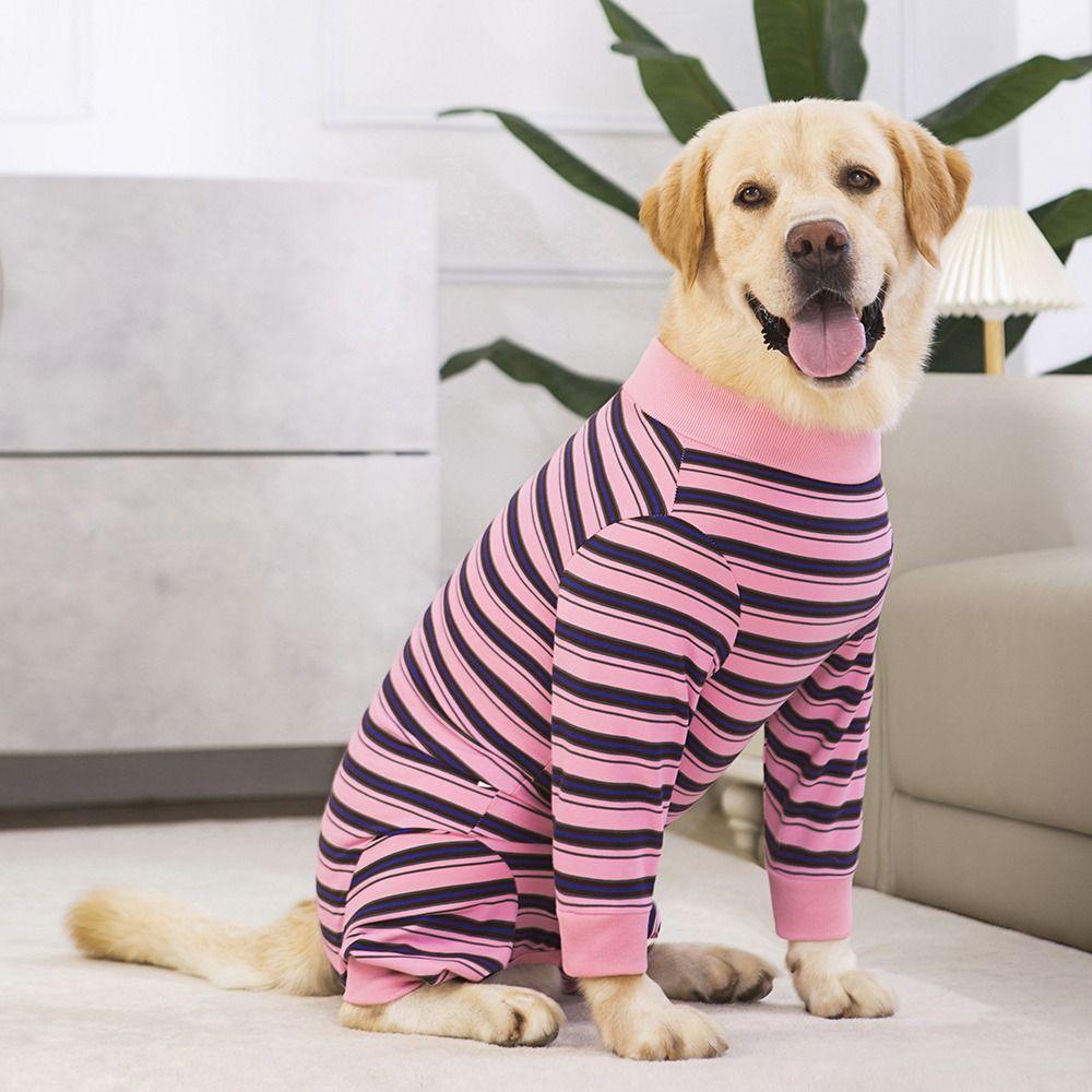 Polyester Puppy Stripes Jumpsuits Four-legged Dog Pajamas Durable Pet Dog Clothes  Autum