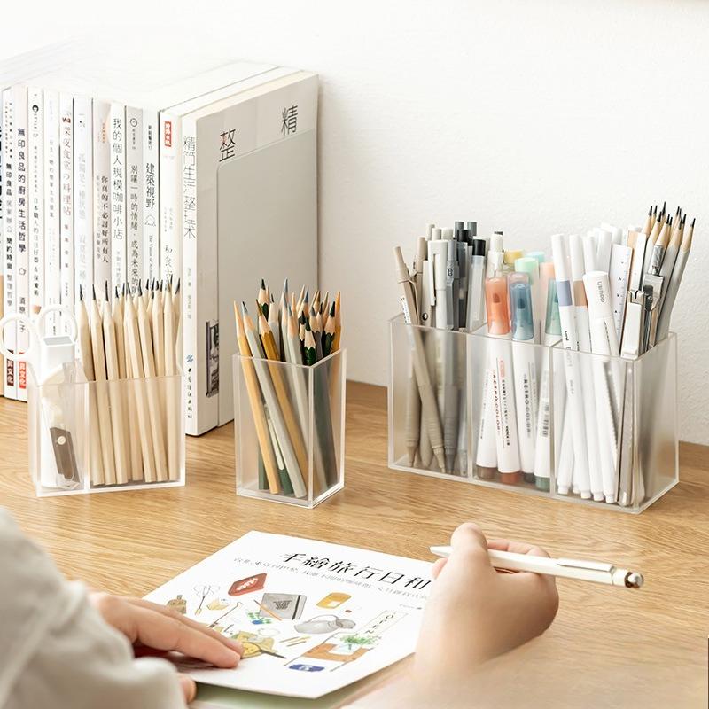 Transparent Frosted Office Simple Storage Pen Holder, Student Learning Multifunctional Pen Case