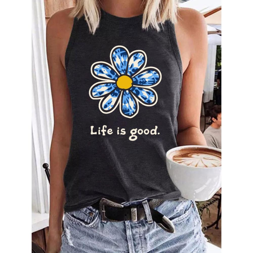 Loose women's printed T-shirt, sleeveless T-shirt, breathable and comfortable, summer