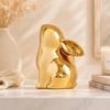 Ceramic Rabbit Figurines Set of 2, Gold Decorative Bunny Statues for Home Decor, Small Modern Animal Showpieces