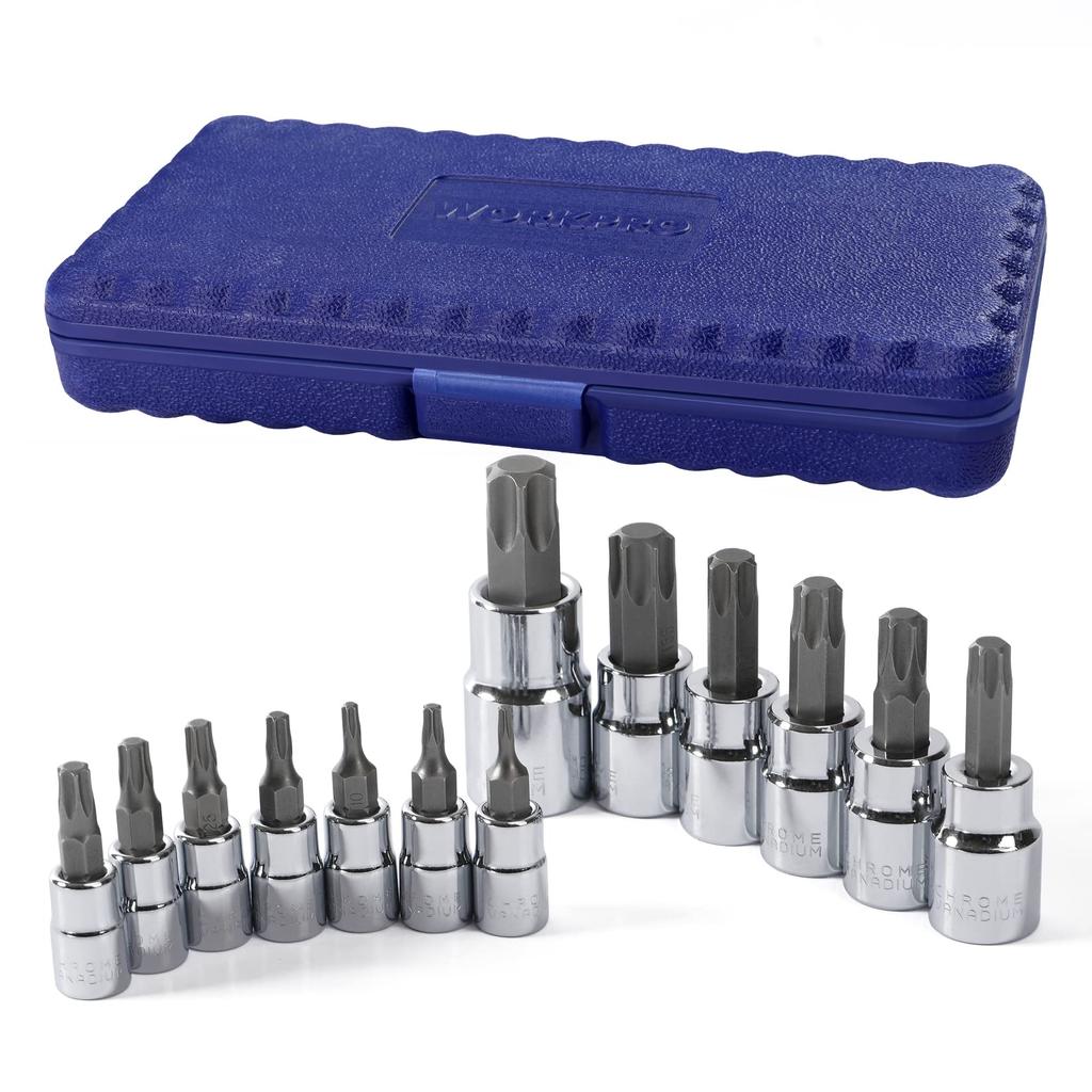 WORKPRO Torx Bit Socket Set Torx Wrench Drive Angle 13 Piece Set 6.35mm 9.5mm 12.7mm