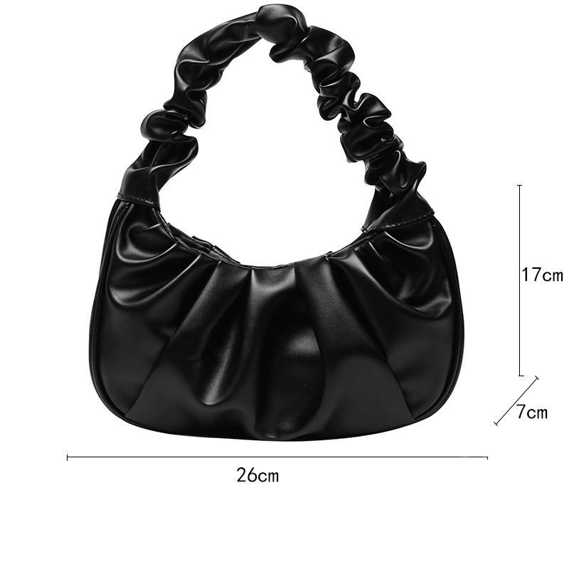 Fashion Pleated Handle Bags For Women Solid Color Cloud Bags PU Leather Shoulder Bags Armpit Bag Leisure Girls Small Tote Casual