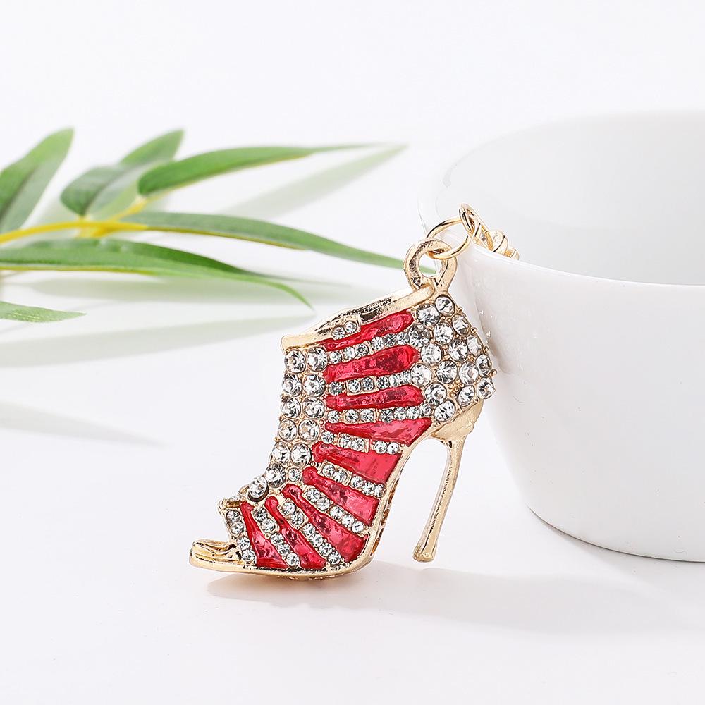 Rhinestone High Heel Metal Keychain - Women's Bag Charm, European & American Style