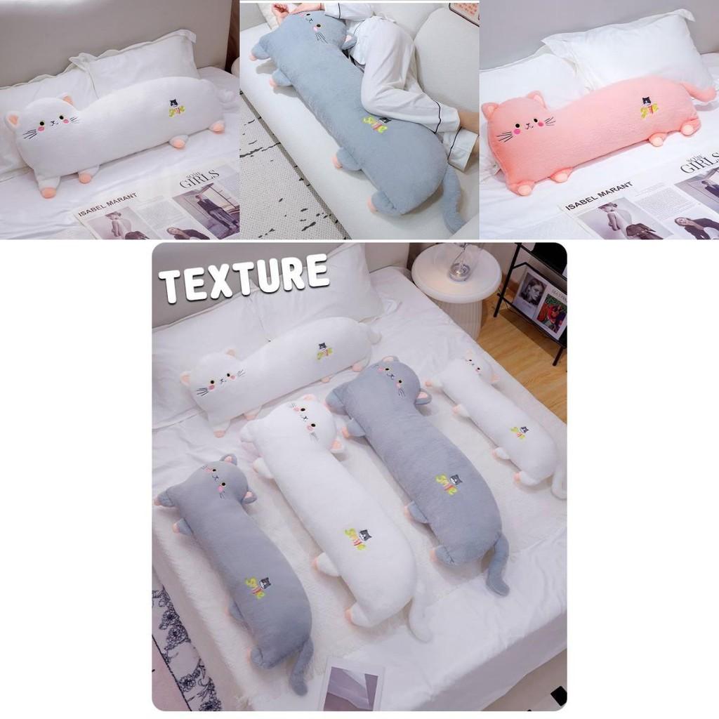 Adorable Gray White And Pink Plush Cat Pillow Soft And Cuddly For Childrens Playtime And Decor