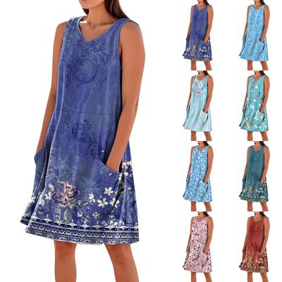Summer Dresses For Women Loose Beach Vacation Casual Sleeveless V-neck  Sundresses With Pockets Tank Dress
