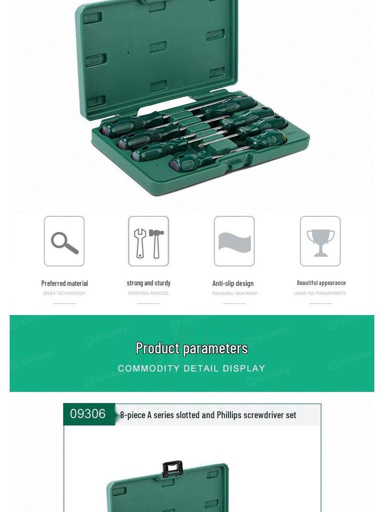 SATA T Series Screwdriver Set: Flat, Phillips, Flower Head - Models 09305, 09306, 09309