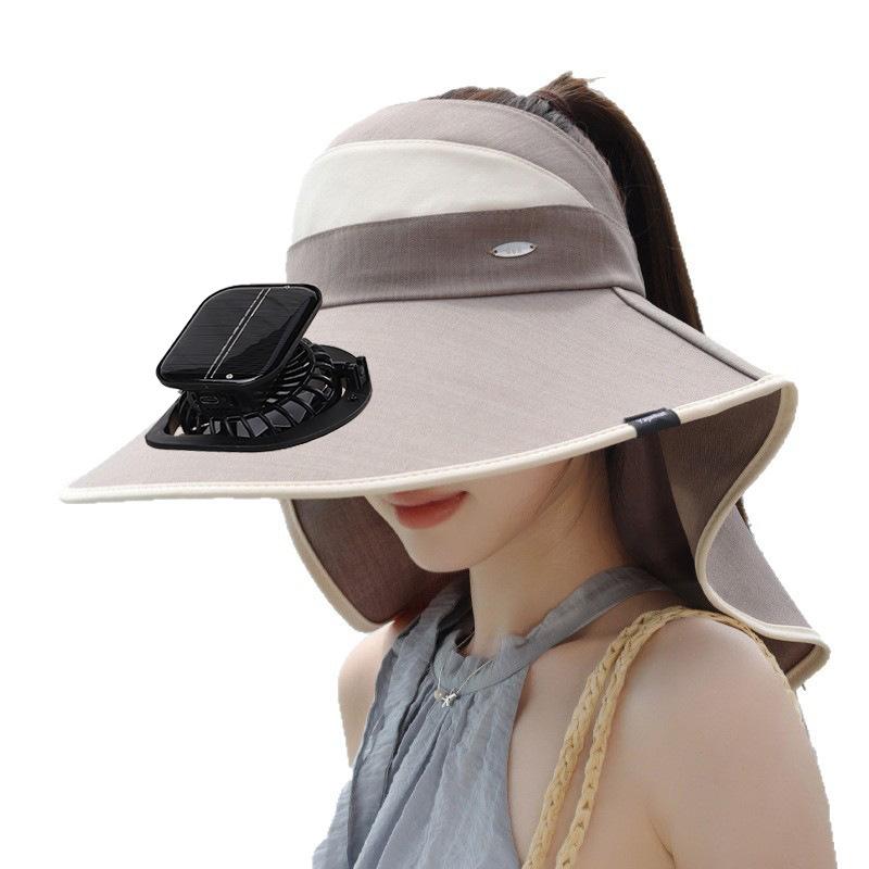 Summer Outdoor Solar-Powered Fan Hat for Women Wide-Brimmed Sun Hat UV Protection, Women s Shawl Hat with Wide Brim for Sun Protection