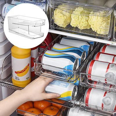 2-laags Koelkast Organizer Bakken Frisdrank Rolbare Blikjes Dispenser Drankhouder Transparante Voedsel Drank Opslaghouder Keuken Accessoire