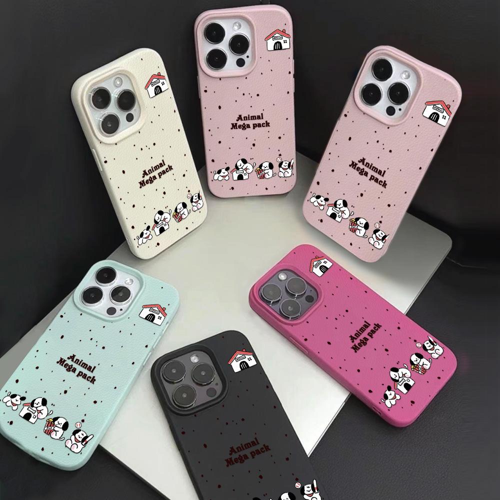 ins soft cute puppy for iPhone17 Pro Max leather pattern mobile phone protective case 17/16 all-inclusive 15 large holes