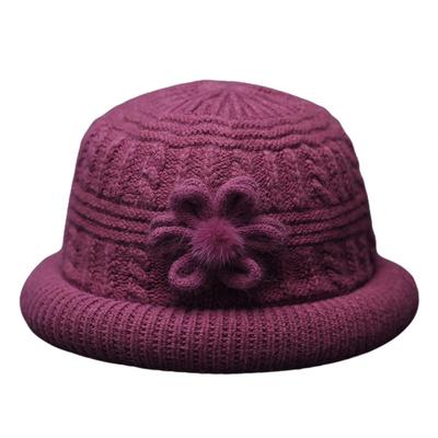 Popular Warm Hat  Round Dome Comfortable Winter Hat  Winter Retro Flower Decor Elderly People Basin Hat