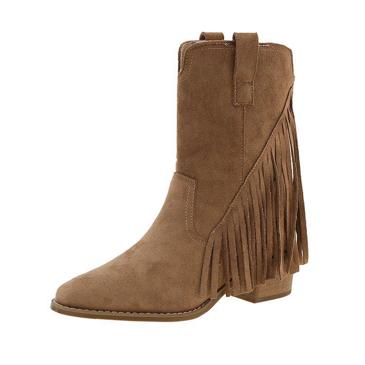 Retro Fringed Western Boots Women's 2025 Spring and Autumn New Outdoor Xinjiang Platform Short Boots Pointed Wasteland Wind Locomotive Boots