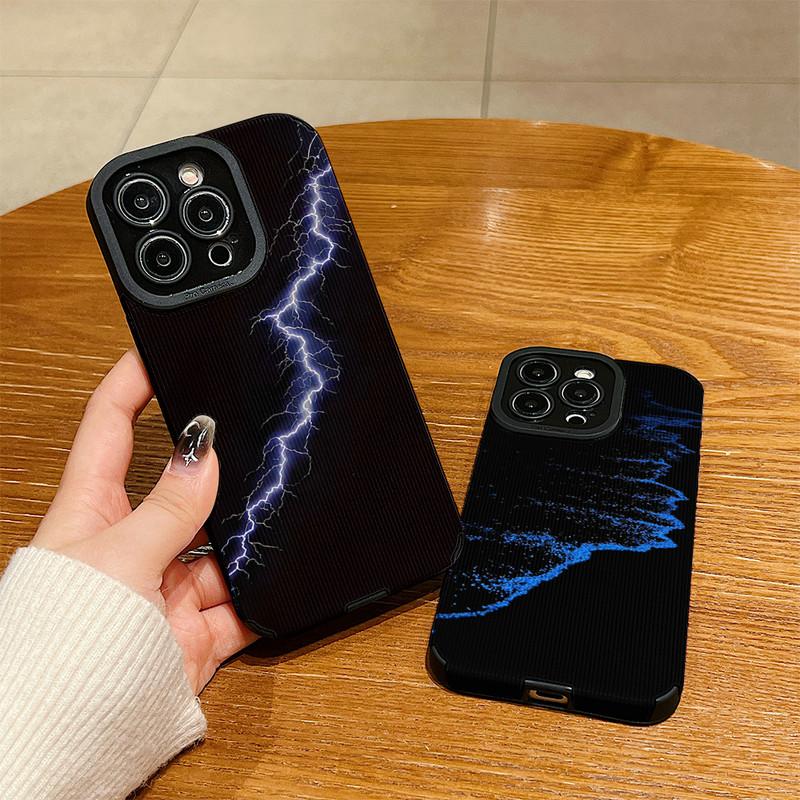 Vertical Grain Leather Shell Flashlight Blue Sea Printed Patterned Shockproof Soft Silicone Case with Camera Lens Full Protection for iPhone