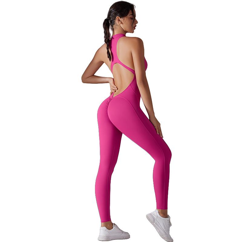 

Европейский и американский боди для йоги без рукавов - Ощущение обнаженности, высокая эластичность, цельный для фитнеса Large розовый