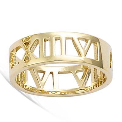 Gold Plated Ring 'Roman Numerals' Golden - 6 Mm