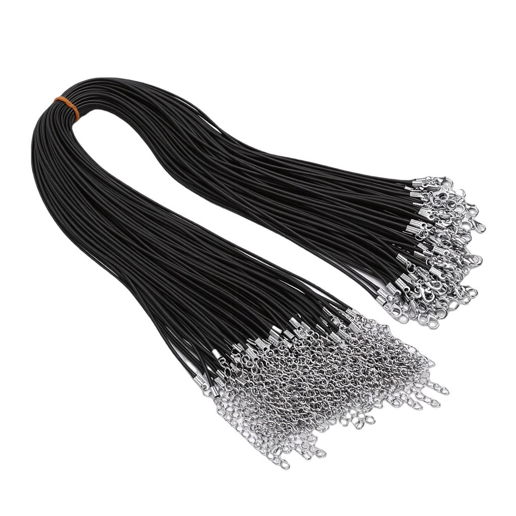 100 Pièces Cordon Cire Cordon de Collier en Vrac avec Fermoir Chaîne Bracelet Fournitures de Fabrication de Bijoux Accessoires 1,5 mm Diamètre 50 cm L 5 cm Extension Noir