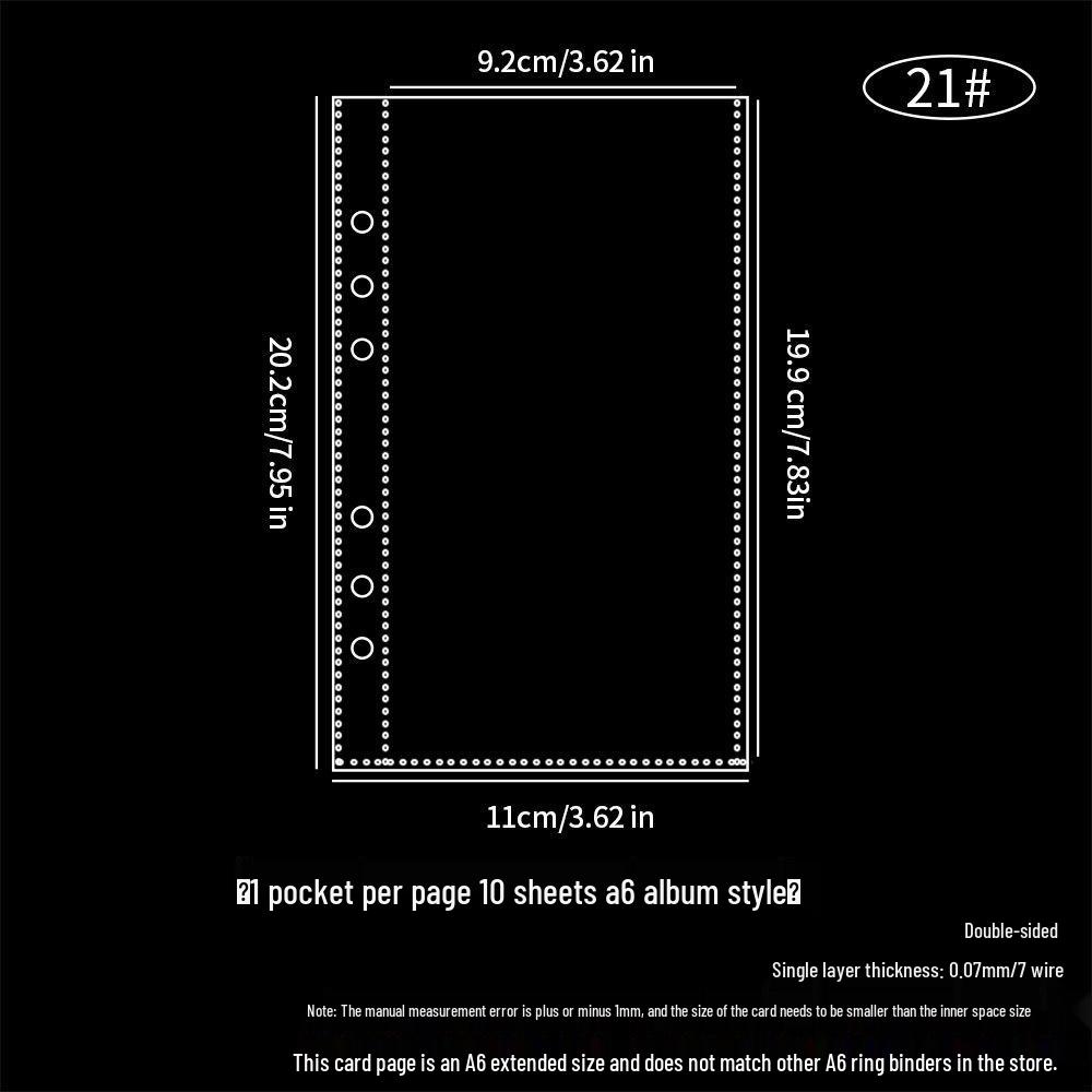 Przezroczyste strony do albumu A6 z 6 dziurkami, na luźne kartki, siatka 1/3/Pojedyncza, na Polaroidy, Rachunki, Małe Kartki.