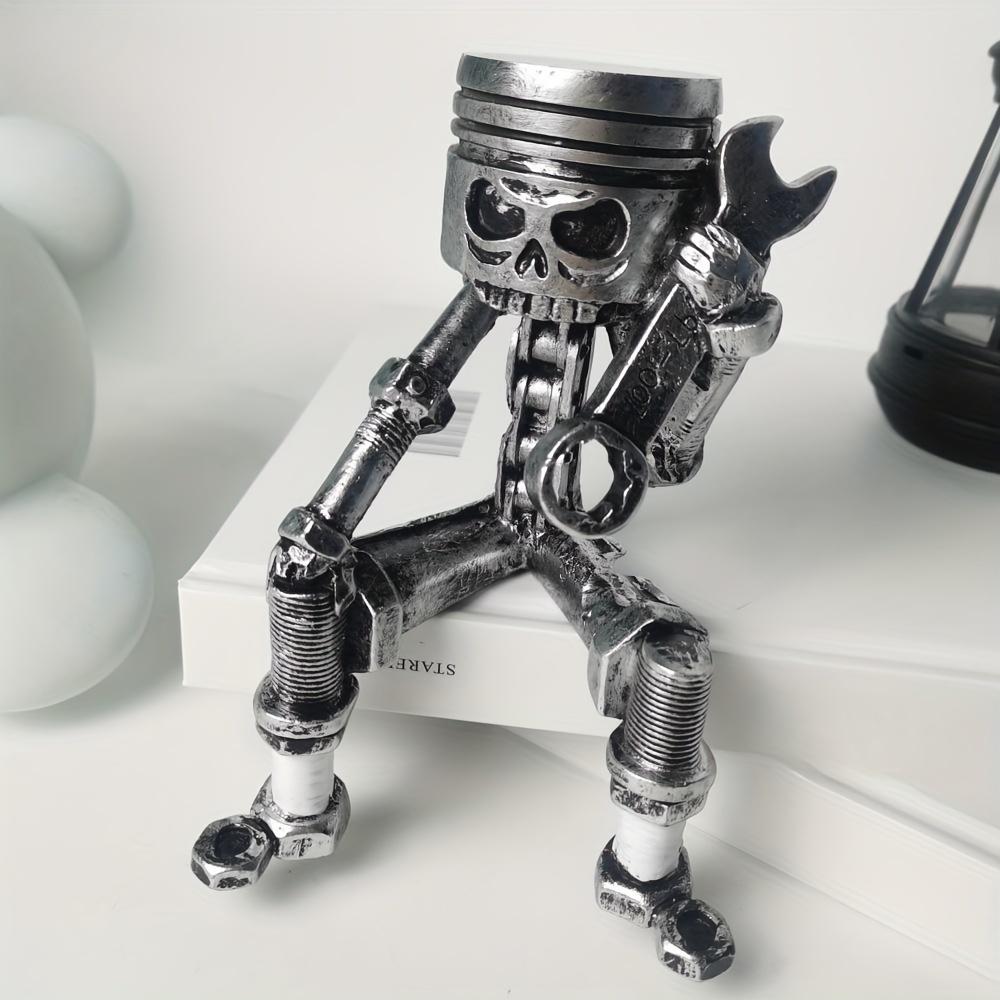 Gravurovaná pryskyřičná lebka obličeje stolní umělecké dílo, gravurovaná lebka s klíčem ručně vyráběná pístová ornamentální dekorace, retro mechanický styl,