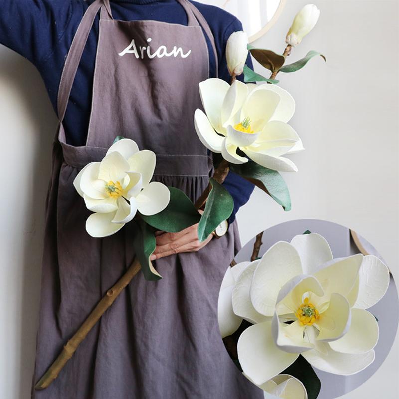 

Роскошный большой искусственный цветок магнолии с длинным стеблем букет, магнолия на ощупь как настоящая для украшения дома, офиса, свадьбы, напольной вазы