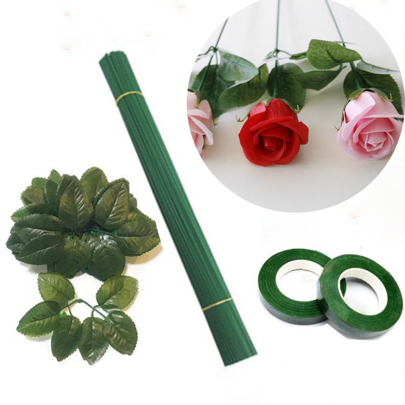 Green Artificial Flower Sighting Rod Vase Decor Stem Iron Wire Plant Wall For DIY Mother's Day Craft Supplies Rose Stick Pole