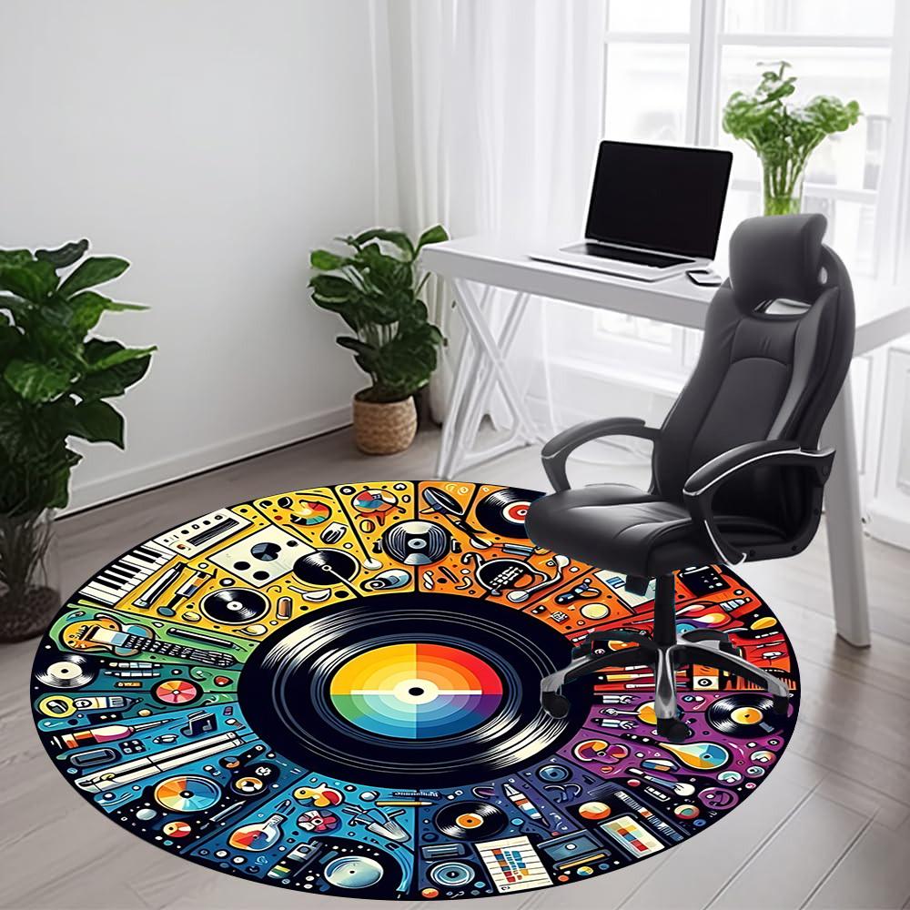 1pc Music Instruments Office Round Area Rug, Indoor Mat Suitable ForOffice, Under Office Chairs Bedroom Living Room Home Decor, Room Deco T134