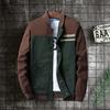 Autumn Men Jacket Color Block Stand Collar Single Breasted Slim Fit Ribbed Cuff