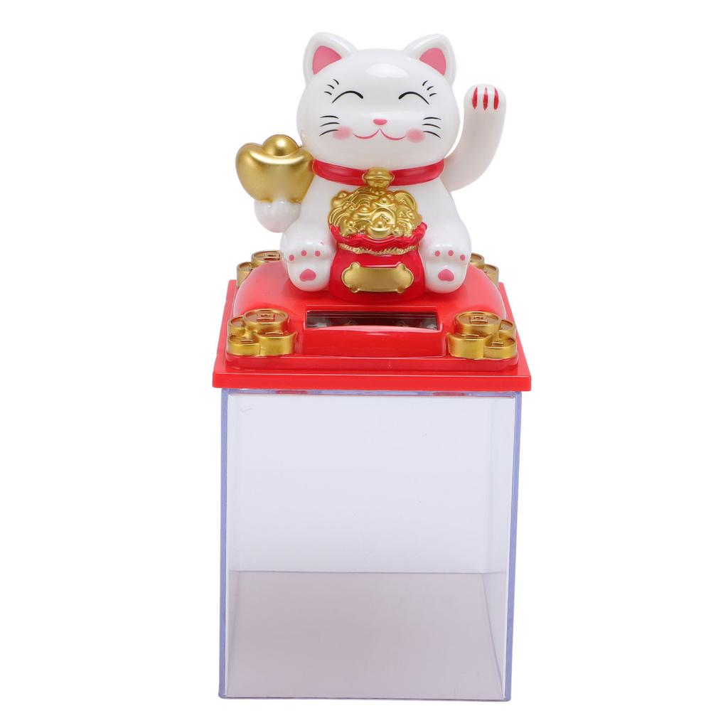 Solar Waving Cat Light Sensing Automatic Waving Arm Lucky Cat Statue for Office Store Restaurant White