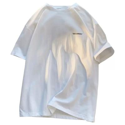 Small Letter Short Sleeved Shirt for Men Simple Summer Pure Cotton Half-sleeved Trendy Bottoming ShirtV Ersatile Loose Round Neck T Shirt