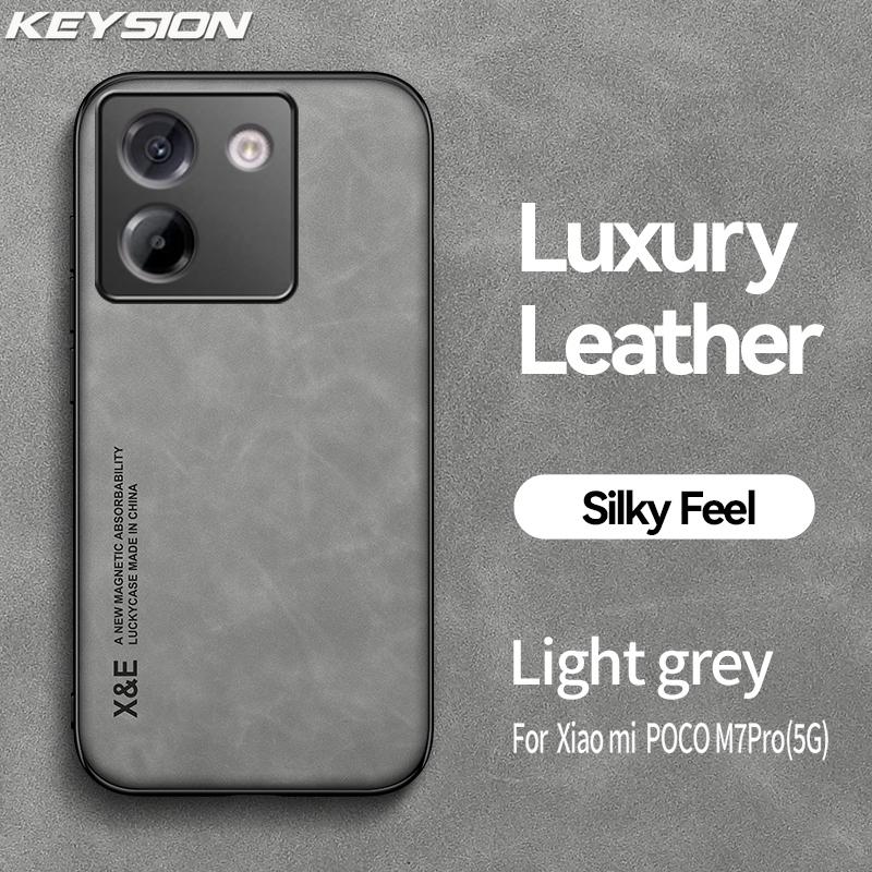 KEYSION Luxury Retro PU Leather Case for Xiaomi POCO M7 Pro 5G Soft Silicone+PC Shockproof Phone Back Cover for POCO M7 Pro 5G
