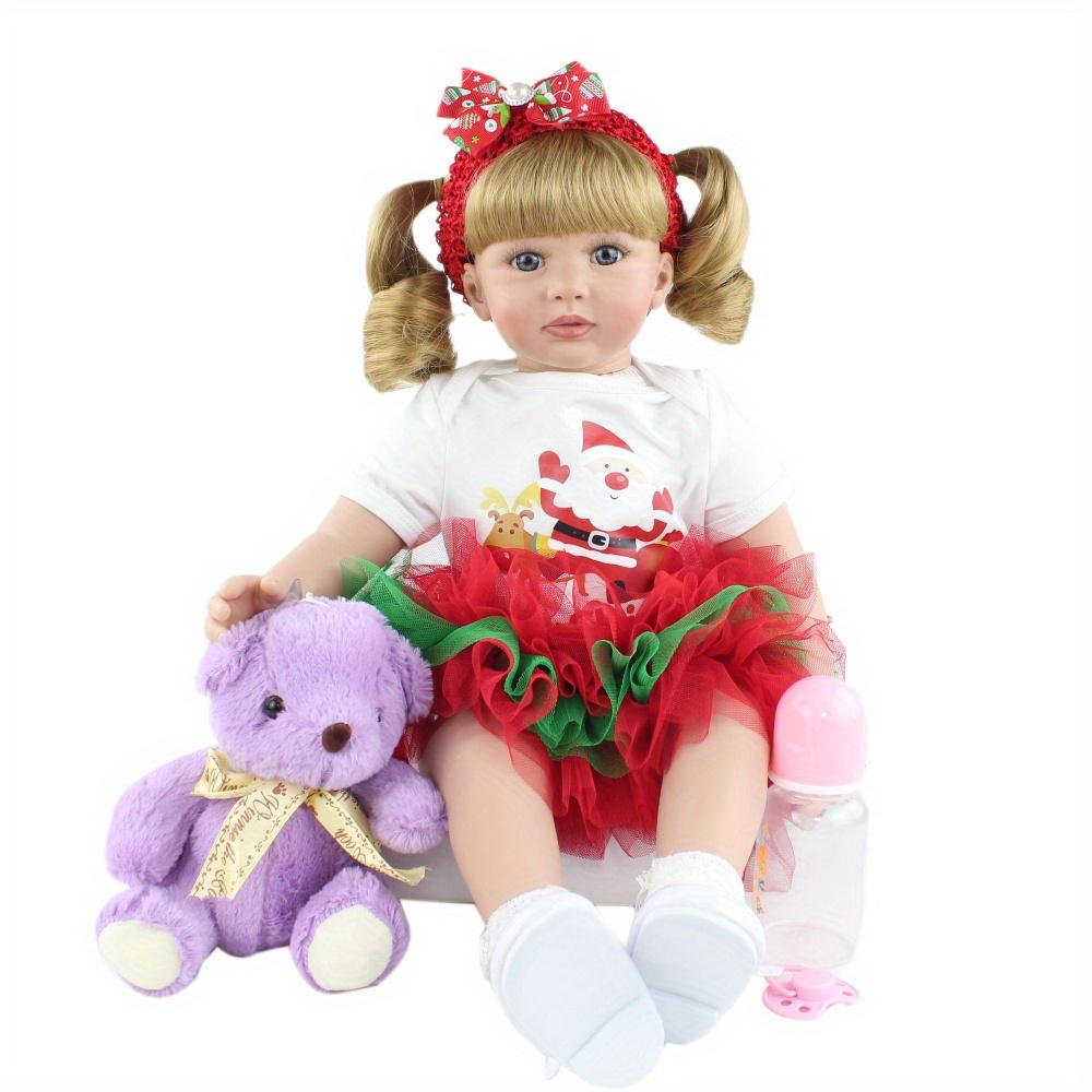 BZDOLL 60cm Reborn Baby Doll Soft Vinyl Princess Toddler Girl Toys 24inch Lovely Bebe Dolls with Christmas Dress Nice Gifts for Girls and Children