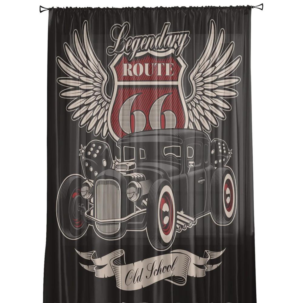 Car Wings Icon Retro Tulle Curtains for Living Room Print Sheer Voile Curtain Bedroom Window Screening Drapes Blinds Home Decor
