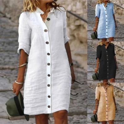 Button Front Half Sleeve Dress, Casual Solid Simple Midi Dress, Women's Clothing