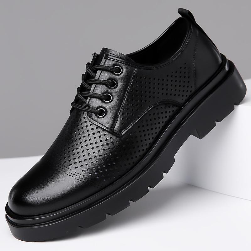Men's Leather Shoes Spring Thick Soled Casual Derby Shoes Men's Formal Shoes Black Ankle Boots Man Winter Warm Leather Shoe