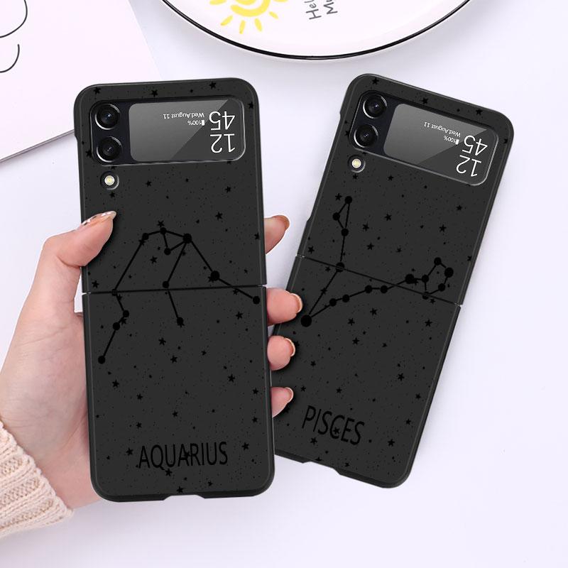 Twelve Constellations Luxury Case For Samsung Galaxy Z Flip 3 4 5G Funda ZFlip 3 Black PC Hard Back Phone Capas