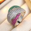 Vintage Inlaid Red Green White CZ Women's Ring Luxury CopperColor Geometry Daily Wear Party Jewelry Anniversary Gift