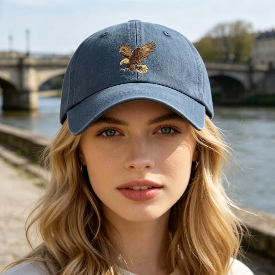 Embroidery Eagle Pattern Baseball Hat, Adjustable Back Buckle Retro Distressed Style Baseball Cap, Washed Cotton Fabric Outdoor Sunshade Cap