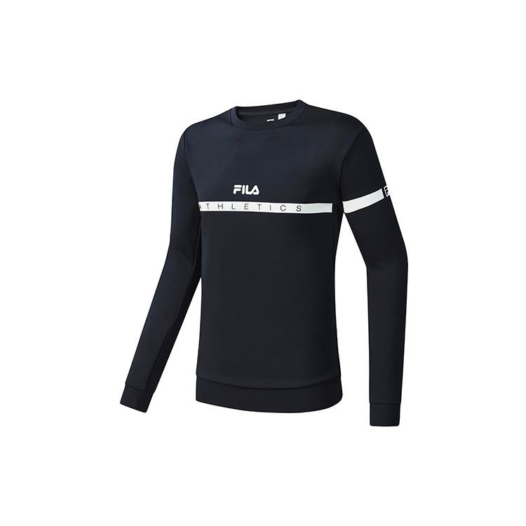 Fila Solid Color Logo Round Neck Knit Pullover Sweatshirt Men Sweatshirt Dark-Blue A11M241217F-NV