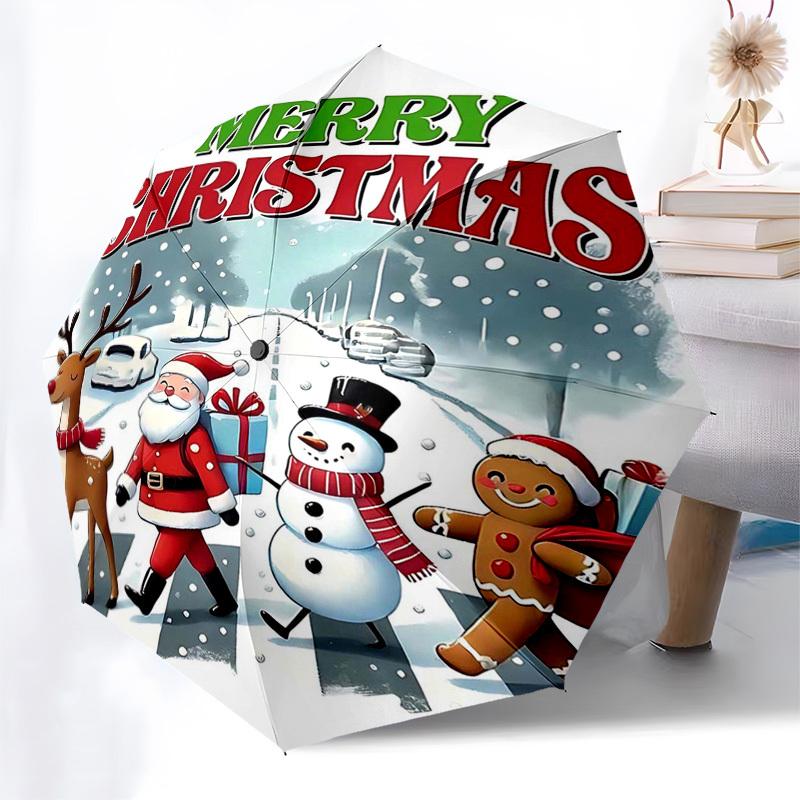 

1pc Merry Christmas! Automatic Opening/Closing Umbrella, Festive Gift for Fans, Travelers & Daily Use (8-Bone Iron Frame, Portable Design).V042