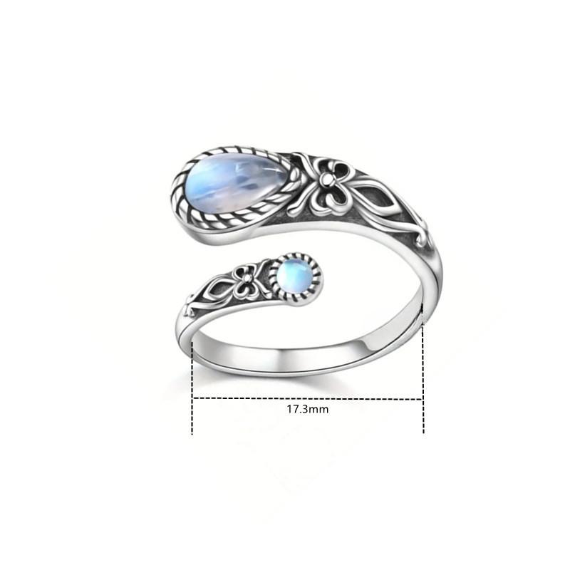 Anello da donna con pietra di luna, anello regolabile, anello boho vintage con cucchiaio