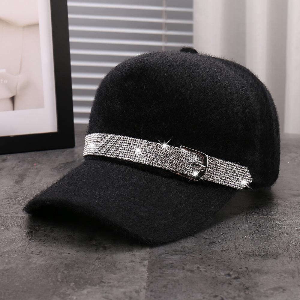 Autumn and winter fashion new sticky rhinestone belt decorative baseball cap plush warm comfortable age reducing versatile cap