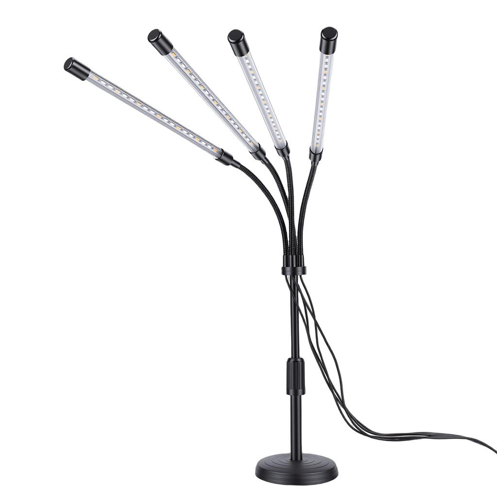 Pflanzenwachstumsleuchten 4 Köpfe Rot Blau Gelb Vollspektrum LED Pflanzenlampe Automatisches Ein/Aus mit Flexiblem Schwanenhals für Zimmerpflanzen