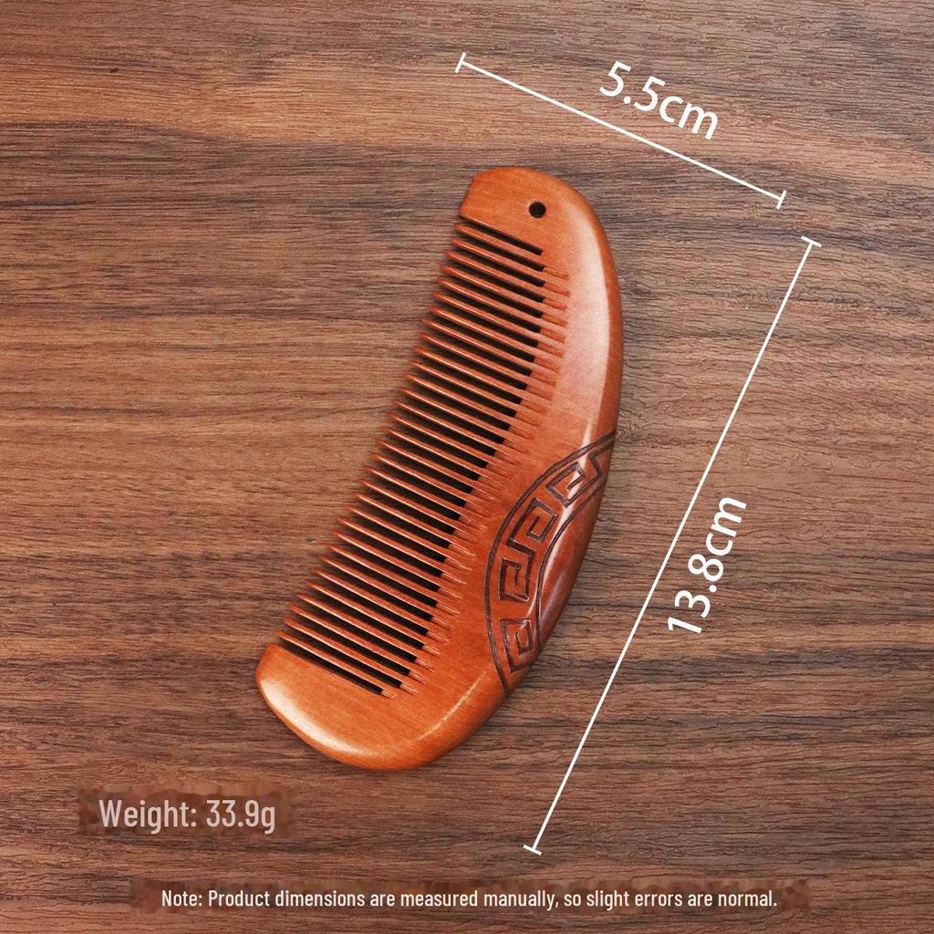 Double-Sided Carved Peach Wood Comb - Dense Teeth, Compact Size, Premium Solid Wood for Hairdressing.