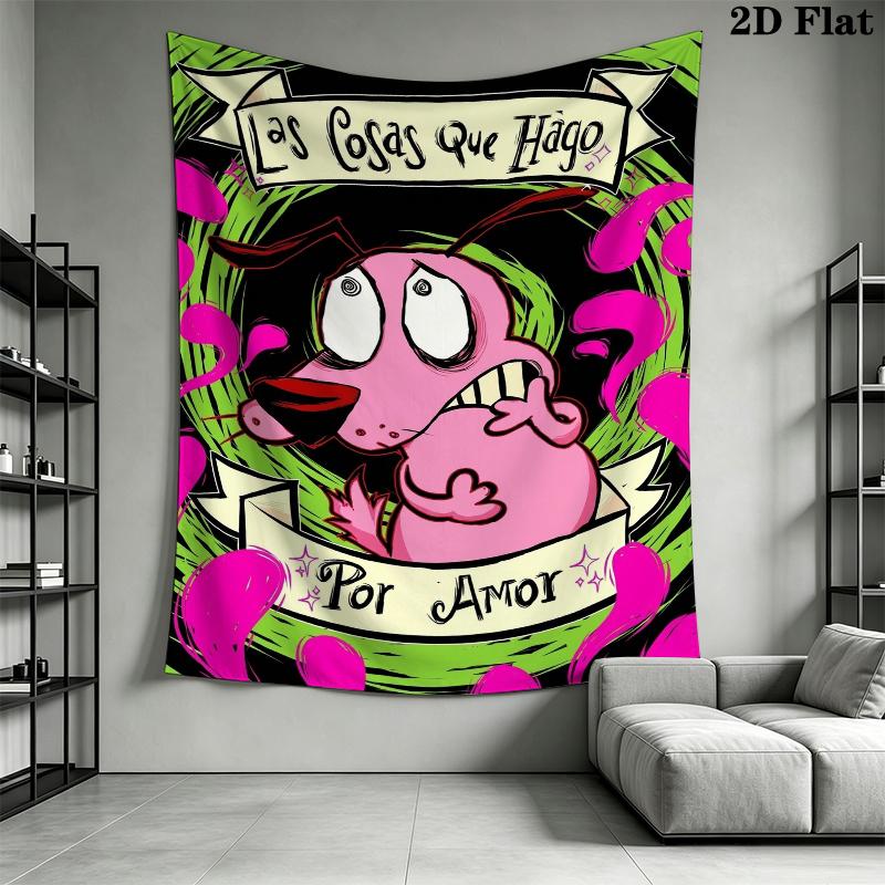 Courage the Cowardly Dog Wall Tapestry Aesthetic Wall Hanging Printed Fabric Blanket Decorative Tapestries for Bedroom Living Room Home Decor