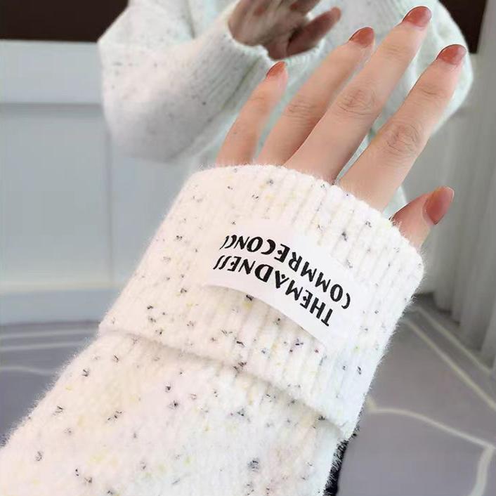 Faux Mink Fur Sweater for Women Thickened Winter and Autumn Outfits Turtleneck Striped Pullover Top Casual Knitted Sweater