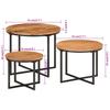 Nesting Tables Set of 3 Solid Acacia Wood and Iron